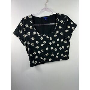 Aeropostale Crop‎ Top Women's Size XL Black with White Flowers